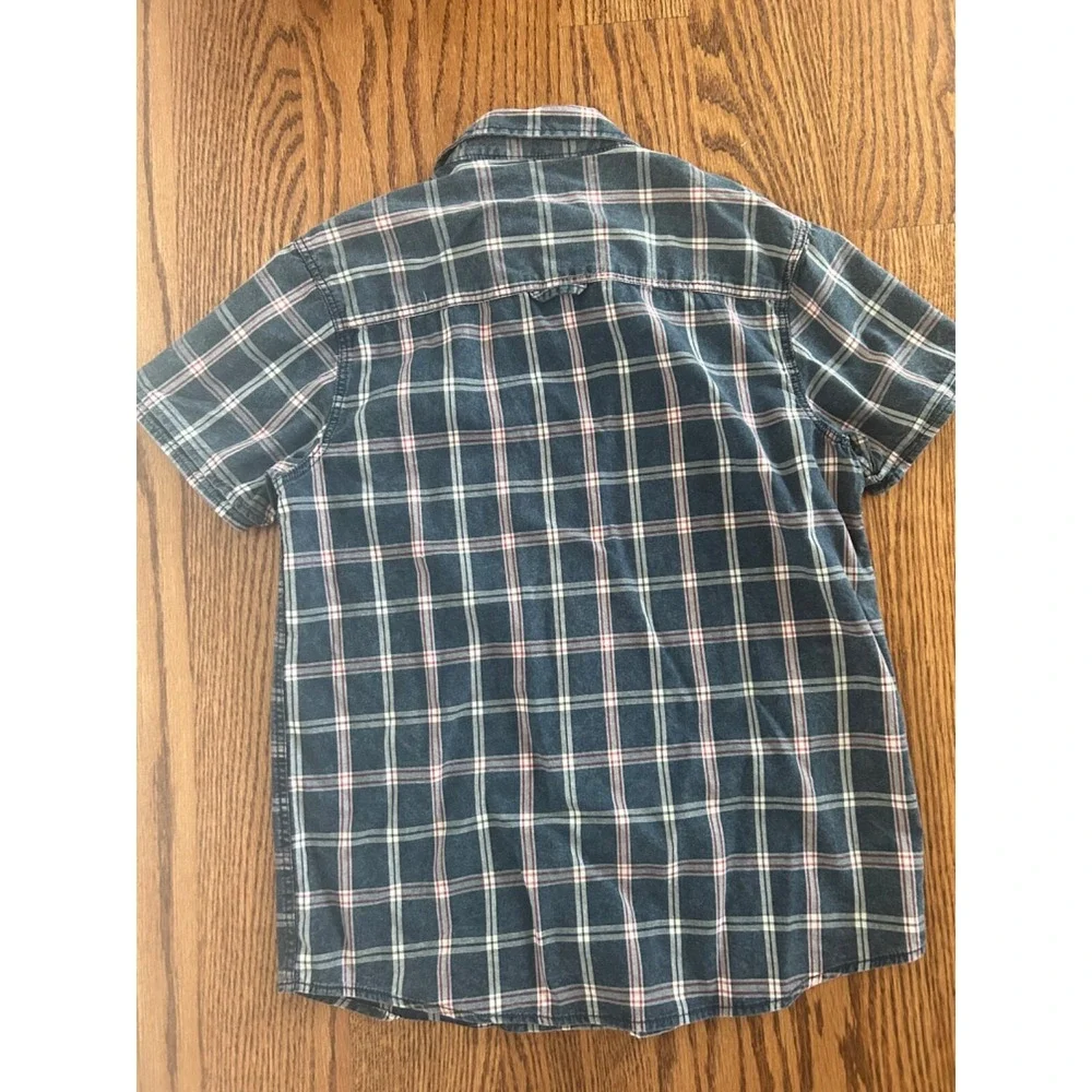 LOSAN Boys Plaid Button Up Shirt Size 14 160 Short Sleeve Blue Check Casual Top